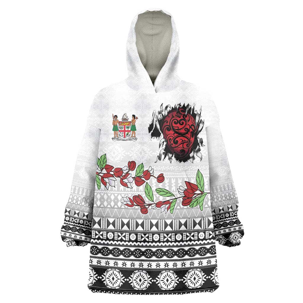 Fiji Heart Tribal Personalised Wearable Blanket Hoodie Polynesian Patterns LT9 One Size White - Polynesian Pride