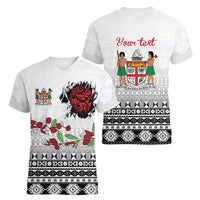 Fiji Heart Tribal Personalised Women V-Neck T-Shirt Polynesian Patterns LT9 - Polynesian Pride