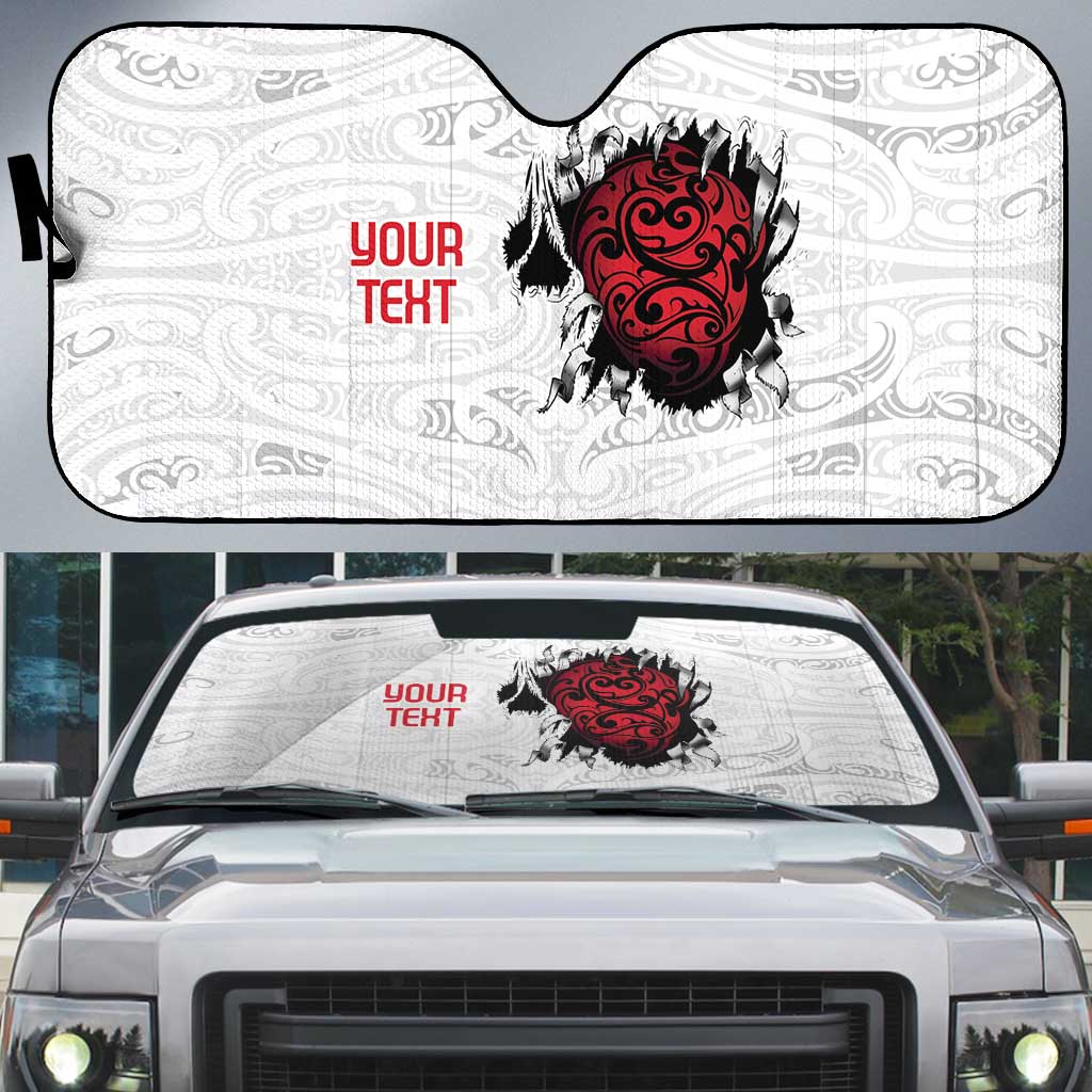 New Zealand Maori Heart Tribal Personalised Auto Sun Shade Polynesian Patterns LT9 White - Polynesian Pride