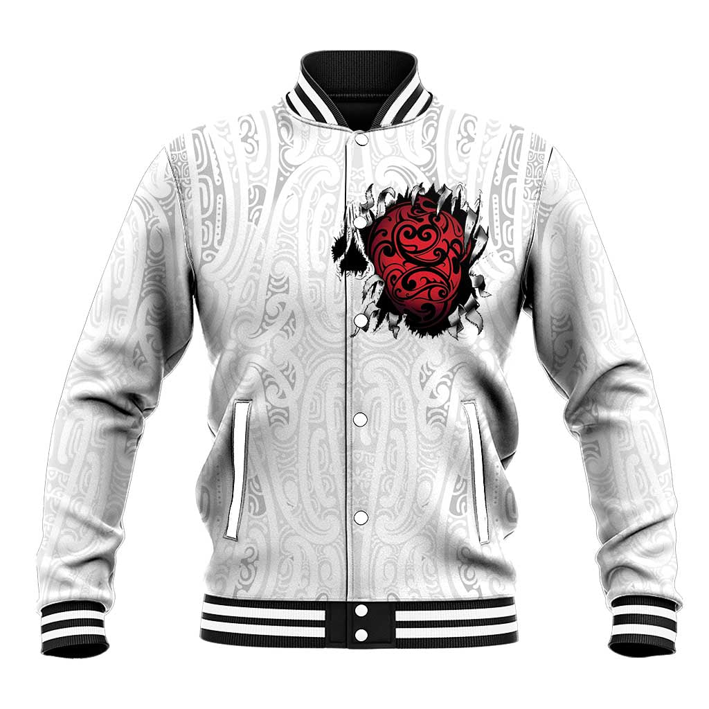 New Zealand Maori Heart Tribal Personalised Baseball Jacket Polynesian Patterns LT9 Unisex White - Polynesian Pride