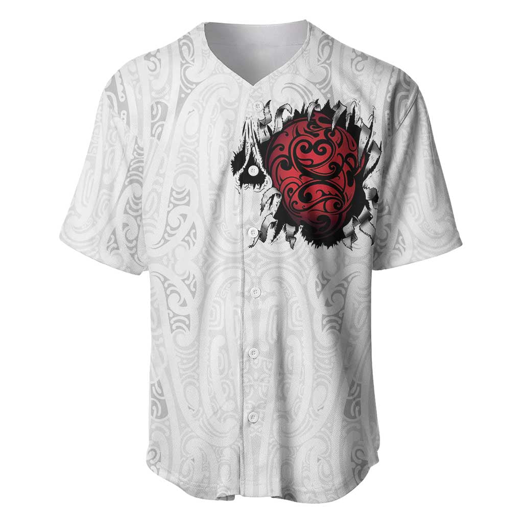 New Zealand Maori Heart Tribal Personalised Baseball Jersey Polynesian Patterns LT9 White - Polynesian Pride