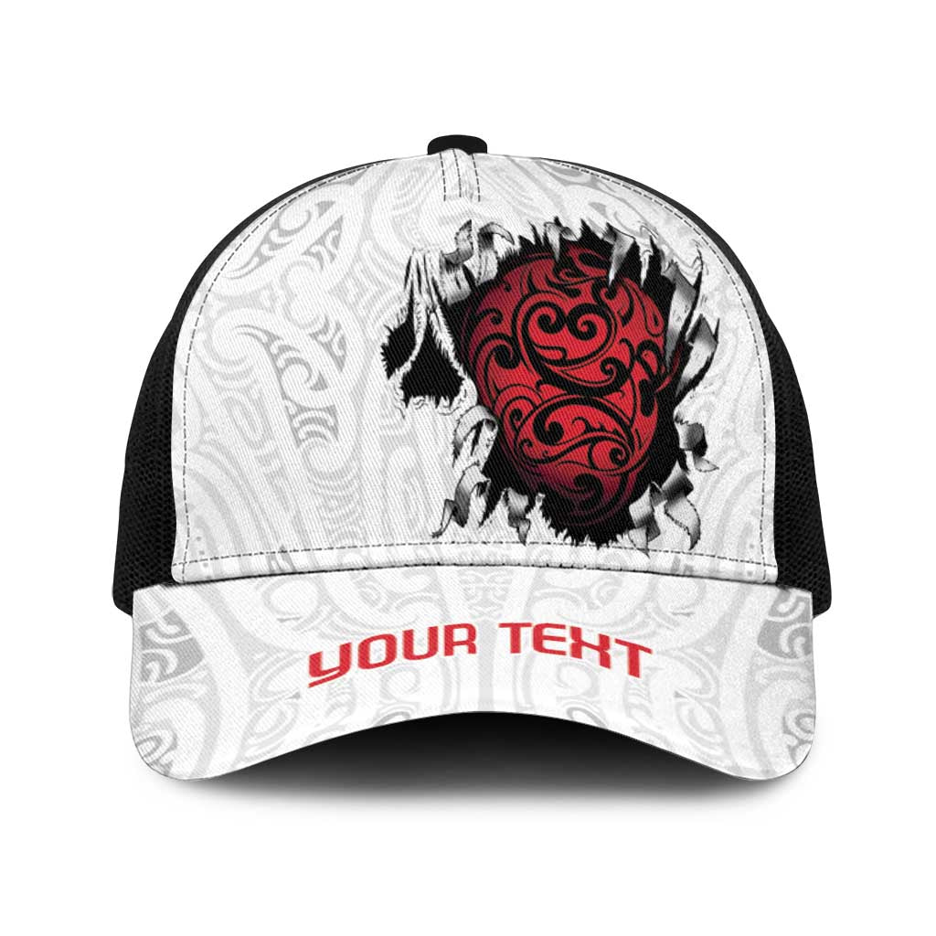 New Zealand Maori Heart Tribal Personalised Baseball Net Cap Polynesian Patterns LT9 One Size Black White - Polynesian Pride