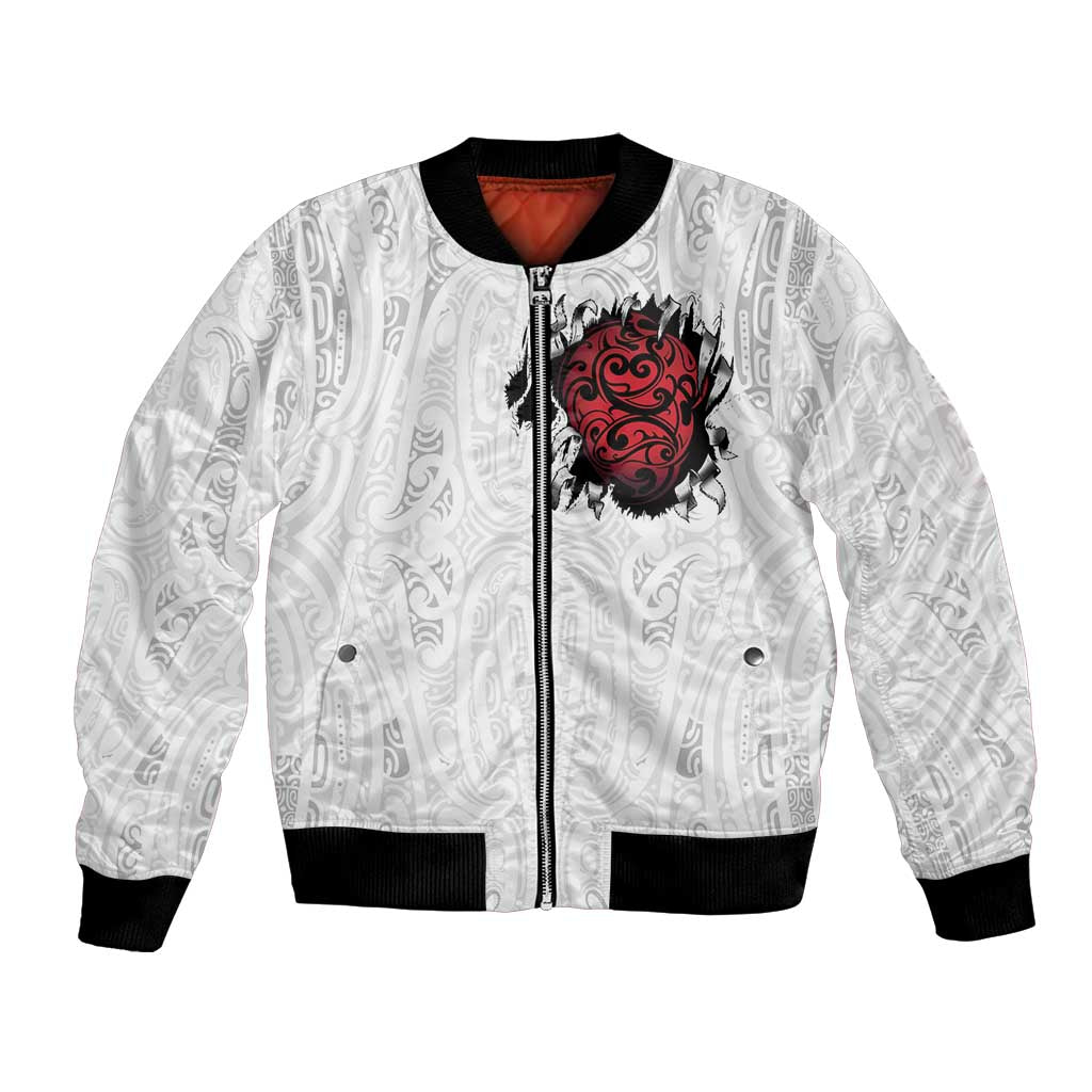 New Zealand Maori Heart Tribal Personalised Bomber Jacket Polynesian Patterns LT9 Unisex White - Polynesian Pride