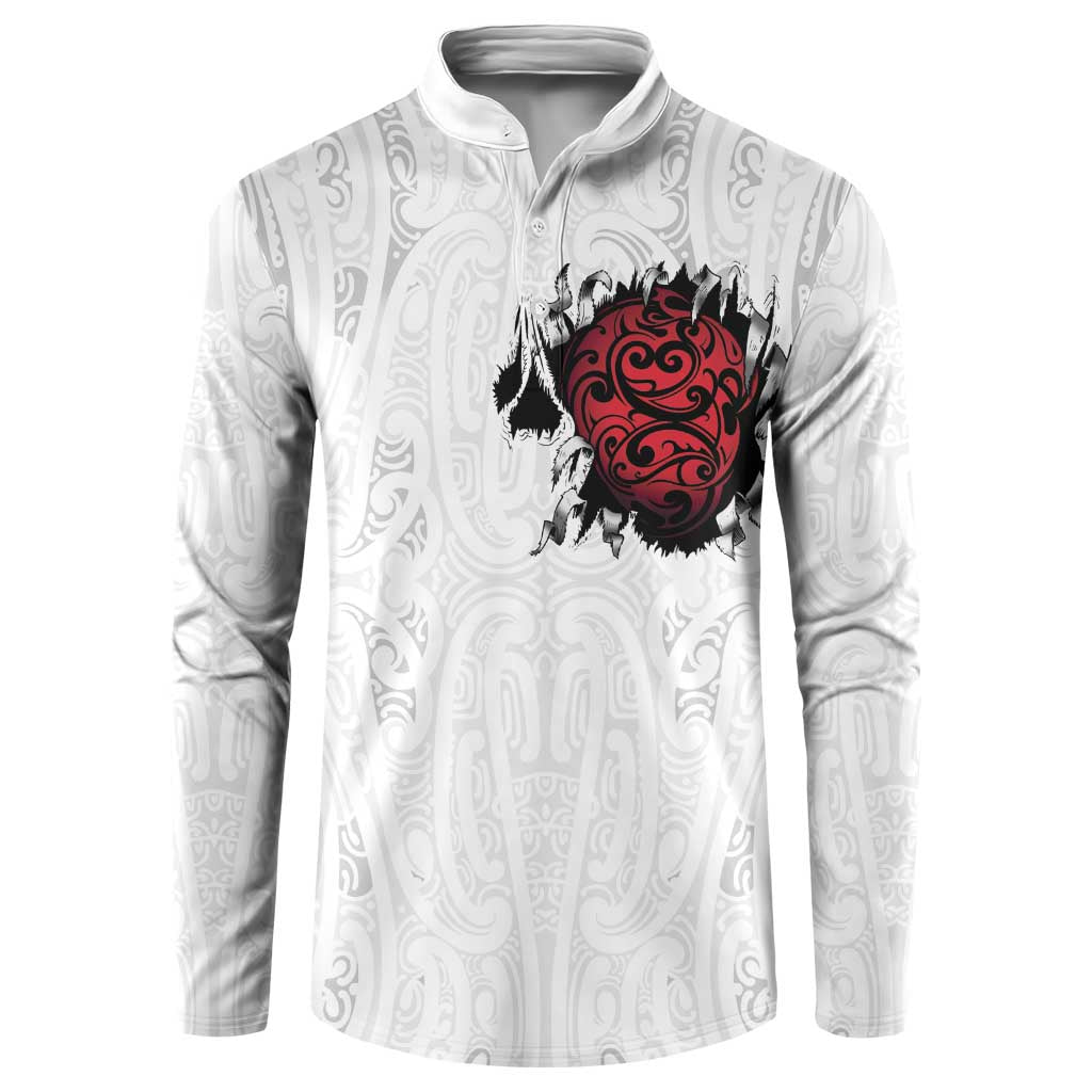 New Zealand Maori Heart Tribal Personalised Button Sweatshirt Polynesian Patterns LT9 White - Polynesian Pride
