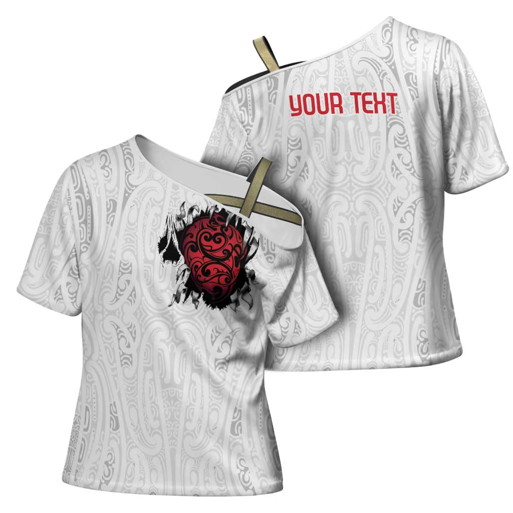 New Zealand Maori Heart Tribal Personalised Cross Shoulder Shirt Polynesian Patterns LT9 - Polynesian Pride