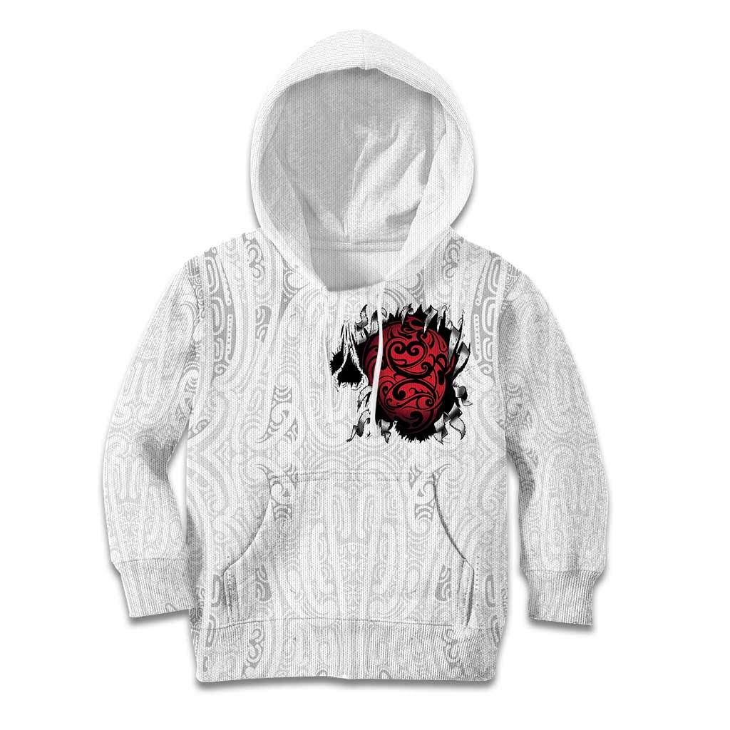 New Zealand Maori Heart Tribal Personalised Kid Hoodie Polynesian Patterns LT9 Hoodie White - Polynesian Pride