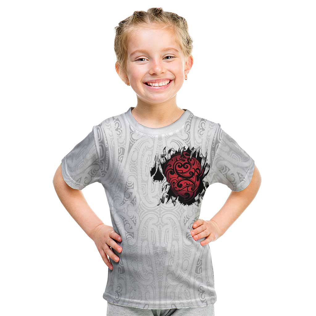New Zealand Maori Heart Tribal Personalised Kid T Shirt Polynesian Patterns LT9 White - Polynesian Pride