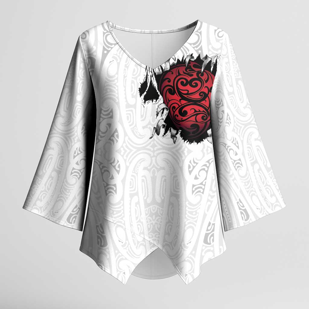 New Zealand Maori Heart Tribal Personalised Kimono Sleeve Blouse Polynesian Patterns LT9 Female White - Polynesian Pride