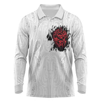 New Zealand Maori Heart Tribal Personalised Long Sleeve Polo Shirt Polynesian Patterns LT9 White - Polynesian Pride