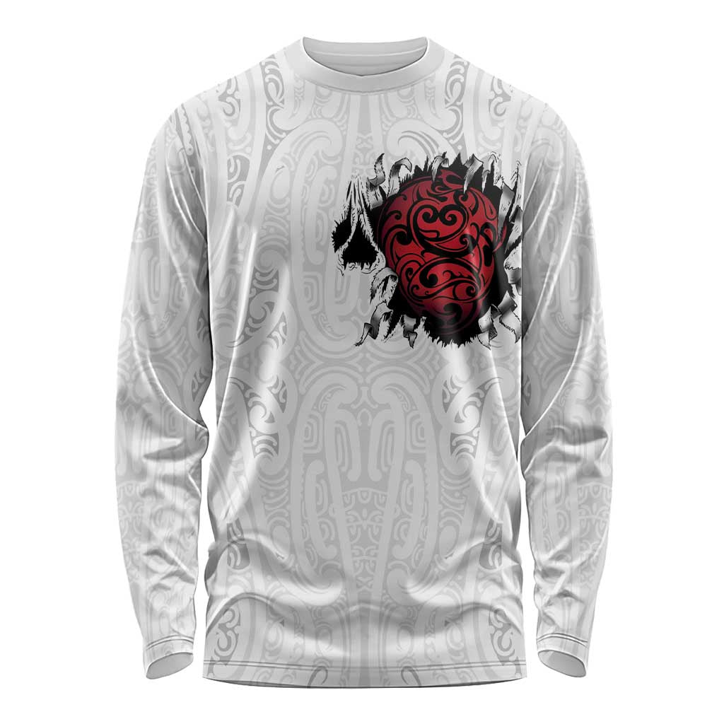 New Zealand Maori Heart Tribal Personalised Long Sleeve Shirt Polynesian Patterns LT9 Unisex White - Polynesian Pride