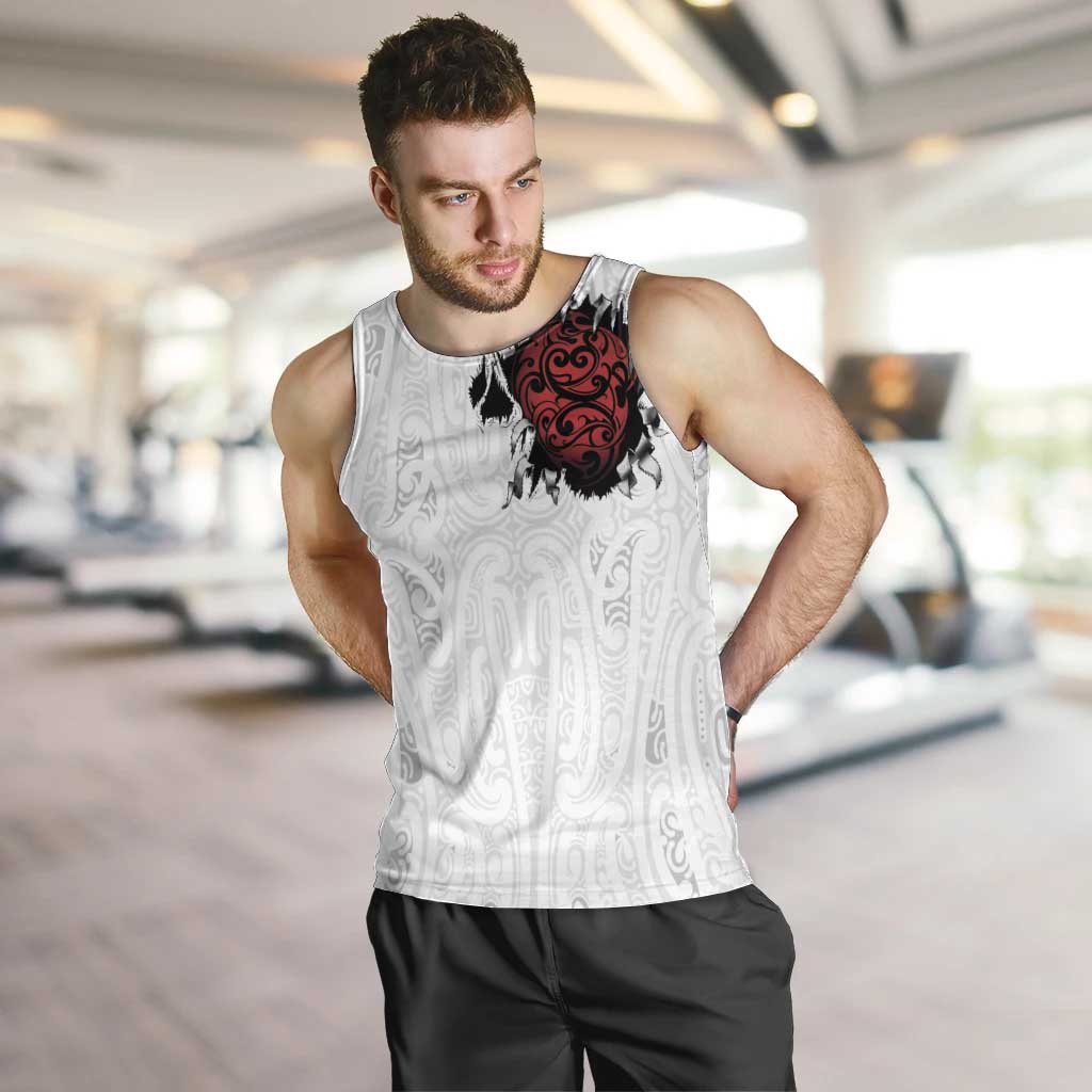 New Zealand Maori Heart Tribal Personalised Men Tank Top Polynesian Patterns LT9 White - Polynesian Pride