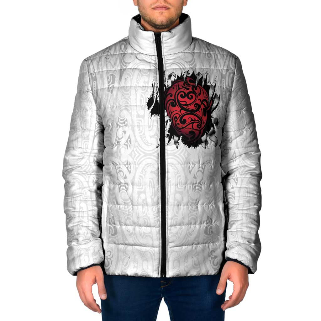 New Zealand Maori Heart Tribal Personalised Padded Jacket Polynesian Patterns LT9 Men White - Polynesian Pride