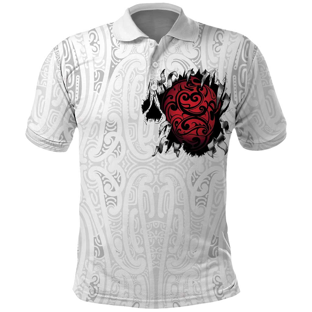 New Zealand Maori Heart Tribal Personalised Polo Shirt Polynesian Patterns LT9 White - Polynesian Pride