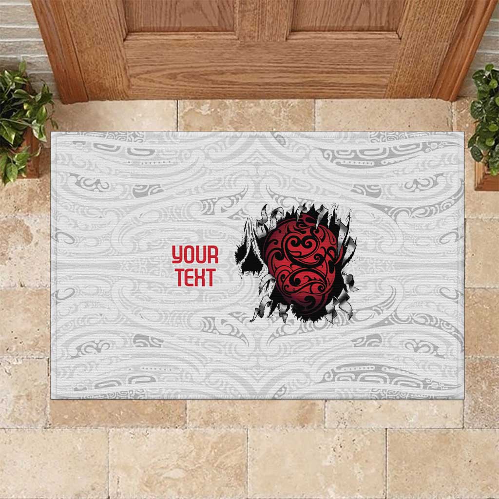New Zealand Maori Heart Tribal Personalised Rubber Doormat Polynesian Patterns LT9 White - Polynesian Pride