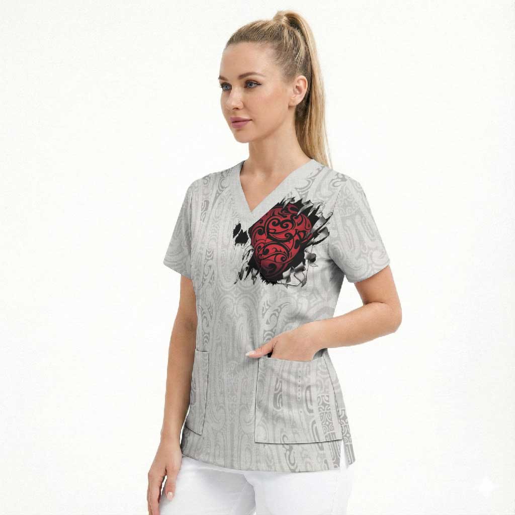 New Zealand Maori Heart Tribal Personalised Scrub Top Polynesian Patterns LT9 - Polynesian Pride