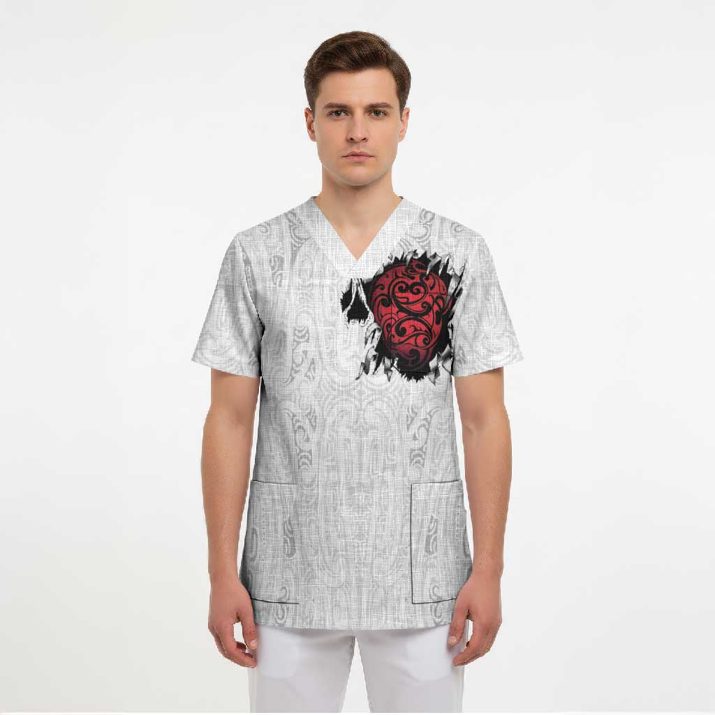 New Zealand Maori Heart Tribal Personalised Scrub Top Polynesian Patterns LT9 - Polynesian Pride