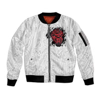 New Zealand Maori Heart Tribal Personalised Sleeve Zip Bomber Jacket Polynesian Patterns LT9 Unisex White - Polynesian Pride