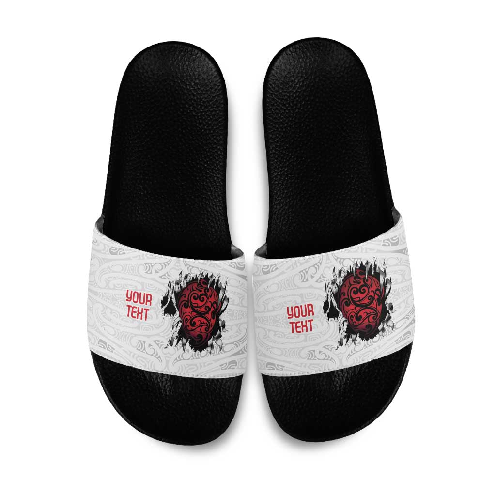 New Zealand Maori Heart Tribal Personalised Slide Sandals Polynesian Patterns LT9 White - Polynesian Pride