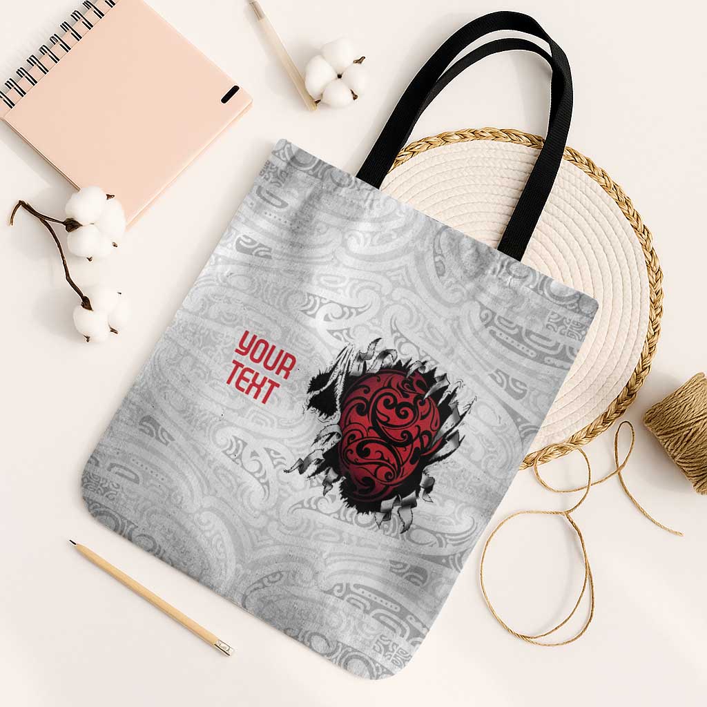New Zealand Maori Heart Tribal Personalised Tote Bag Polynesian Patterns LT9 Black Strap One Size White - Polynesian Pride