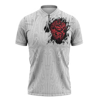 New Zealand Maori Heart Tribal Personalised Zipper Polo Shirt Polynesian Patterns LT9 White - Polynesian Pride