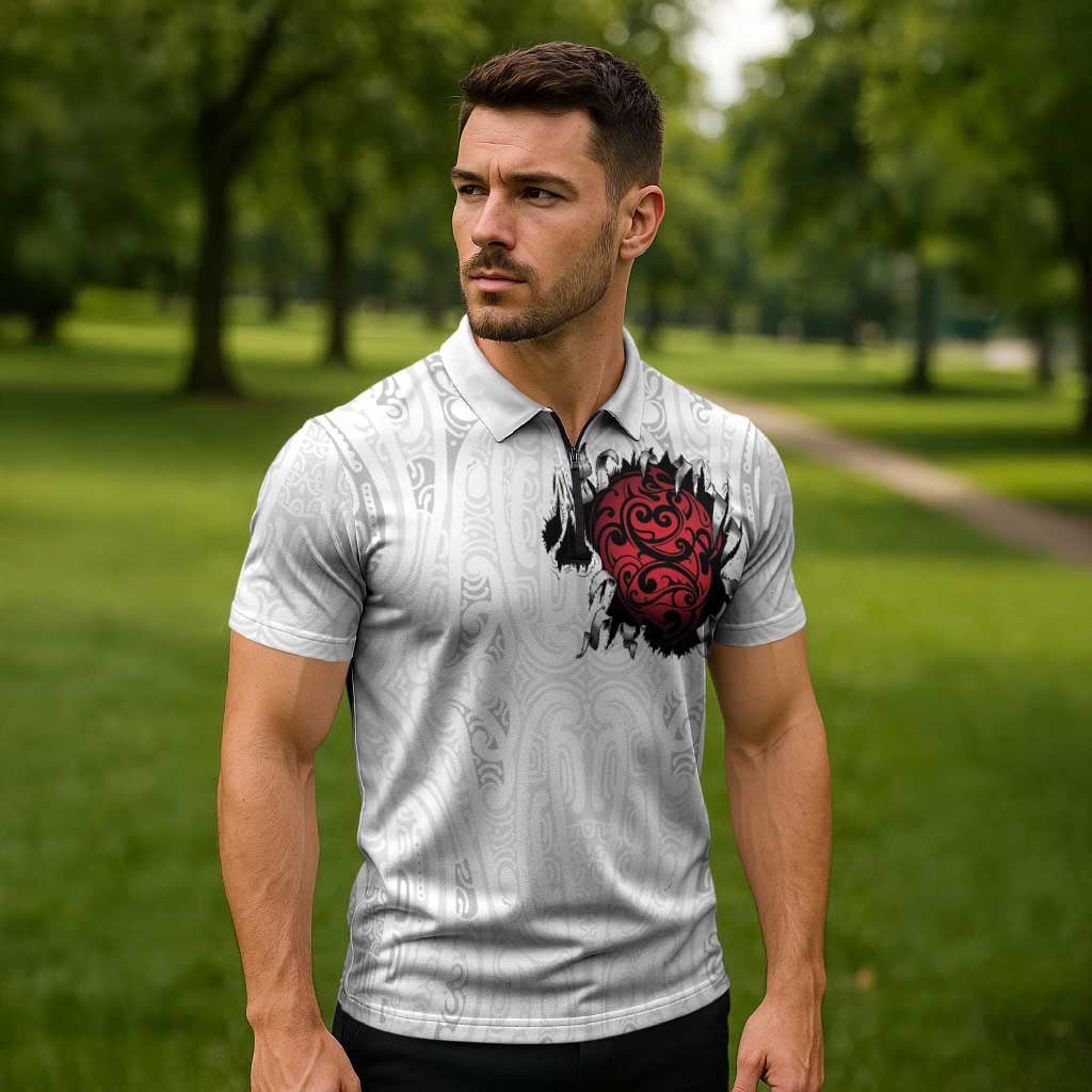 New Zealand Maori Heart Tribal Personalised Zipper Polo Shirt Polynesian Patterns LT9 - Polynesian Pride
