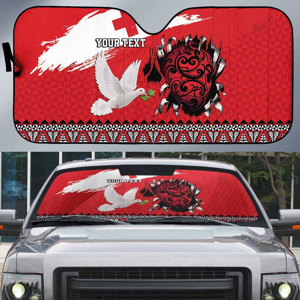 Tonga Heart Tribal Personalised Auto Sun Shade Polynesian Patterns LT9 Red - Polynesian Pride