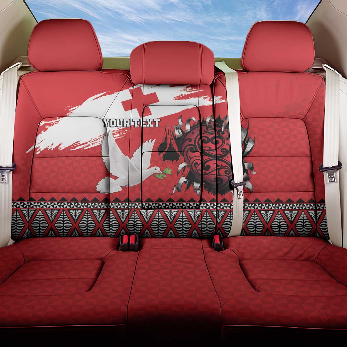 Tonga Heart Tribal Personalised Back Car Seat Cover Polynesian Patterns LT9 One Size Red - Polynesian Pride