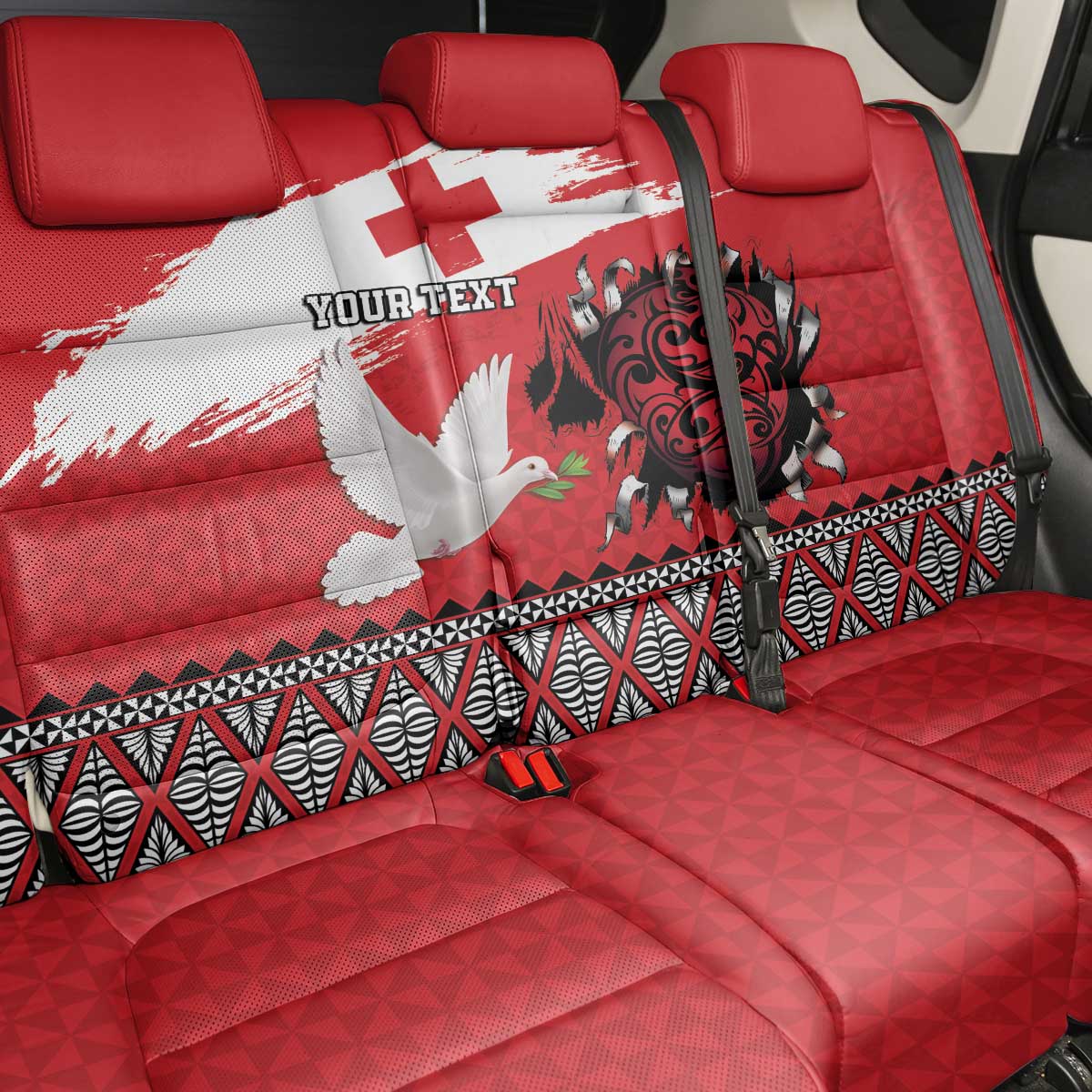 Tonga Heart Tribal Personalised Back Car Seat Cover Polynesian Patterns LT9 - Polynesian Pride