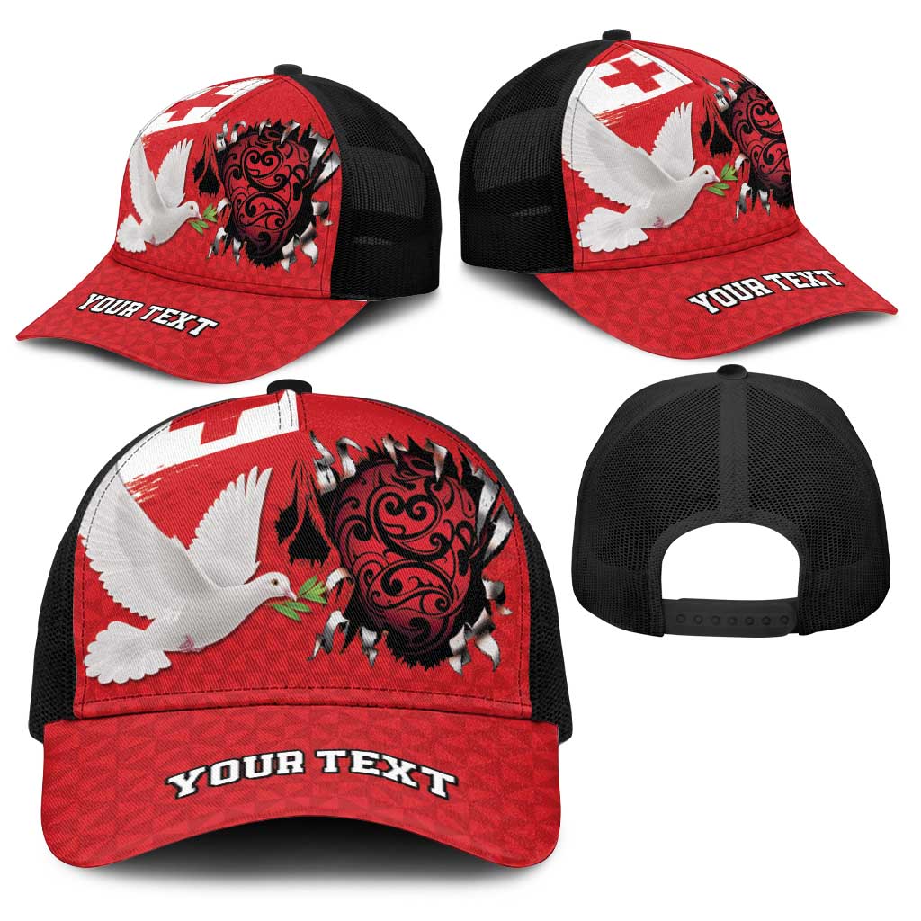 Tonga Heart Tribal Personalised Baseball Net Cap Polynesian Patterns