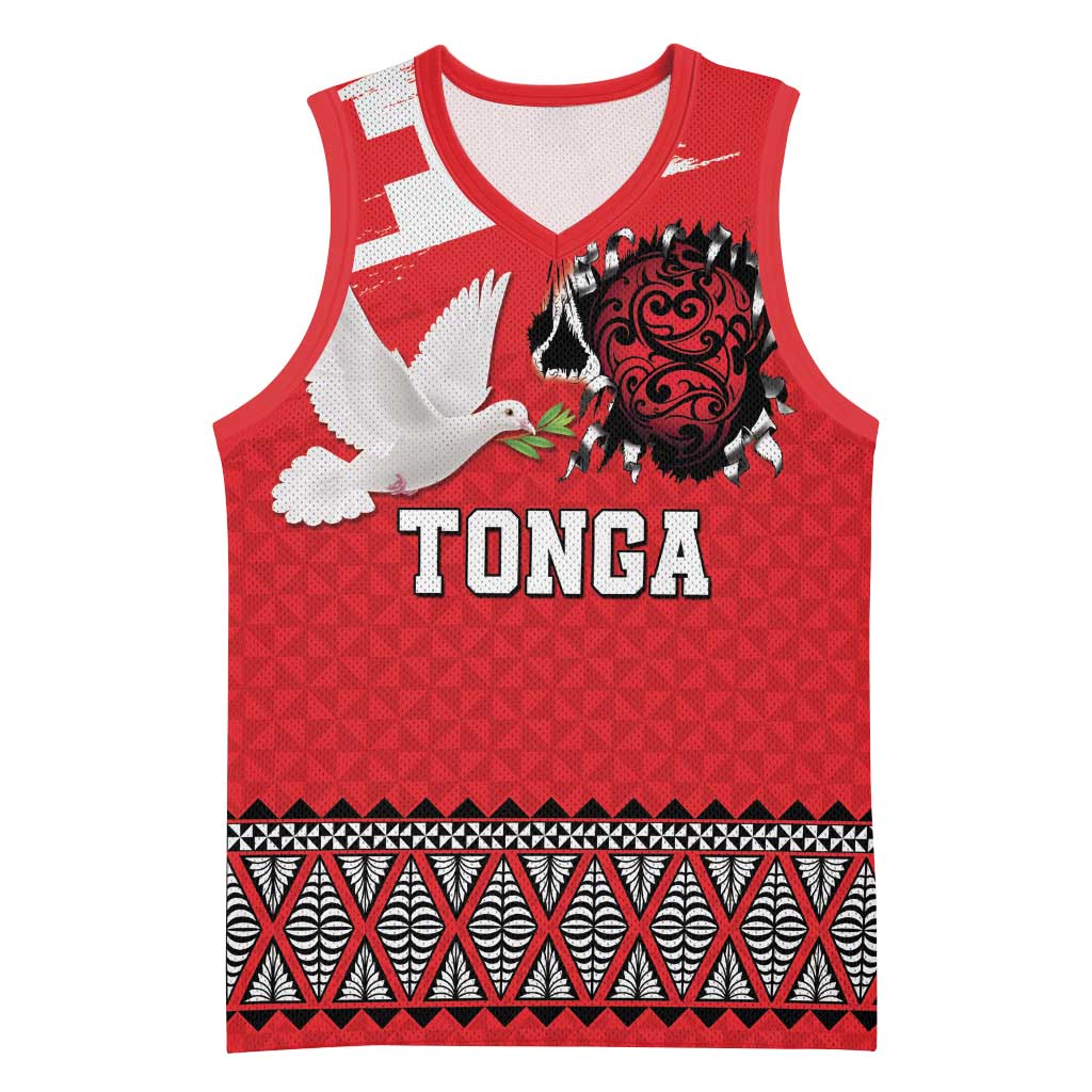 Tonga Heart Tribal Personalised Basketball Jersey Polynesian Patterns LT9 Unisex Red - Polynesian Pride