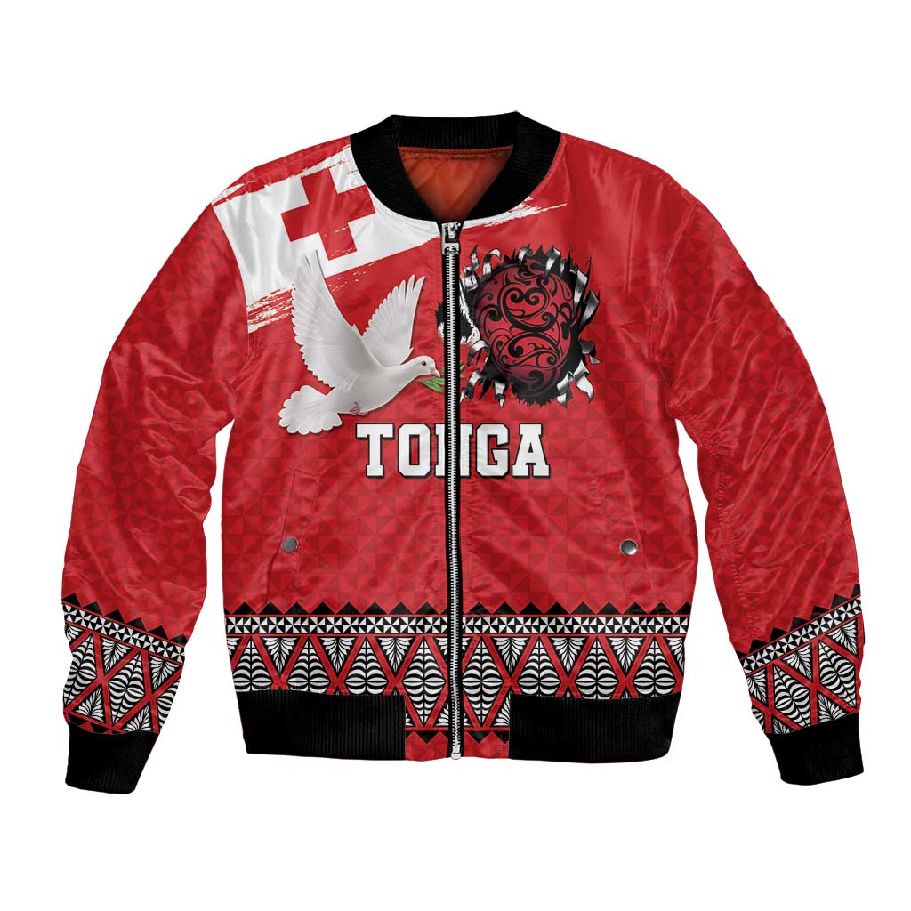 Tonga Heart Tribal Personalised Bomber Jacket Polynesian Patterns LT9 Unisex Red - Polynesian Pride