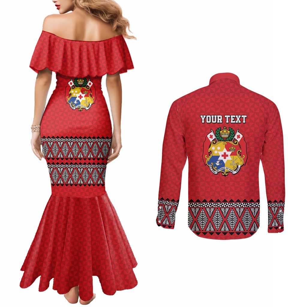 Tonga Heart Tribal Personalised Couples Matching Mermaid Dress and Long Sleeve Button Shirt Polynesian Patterns