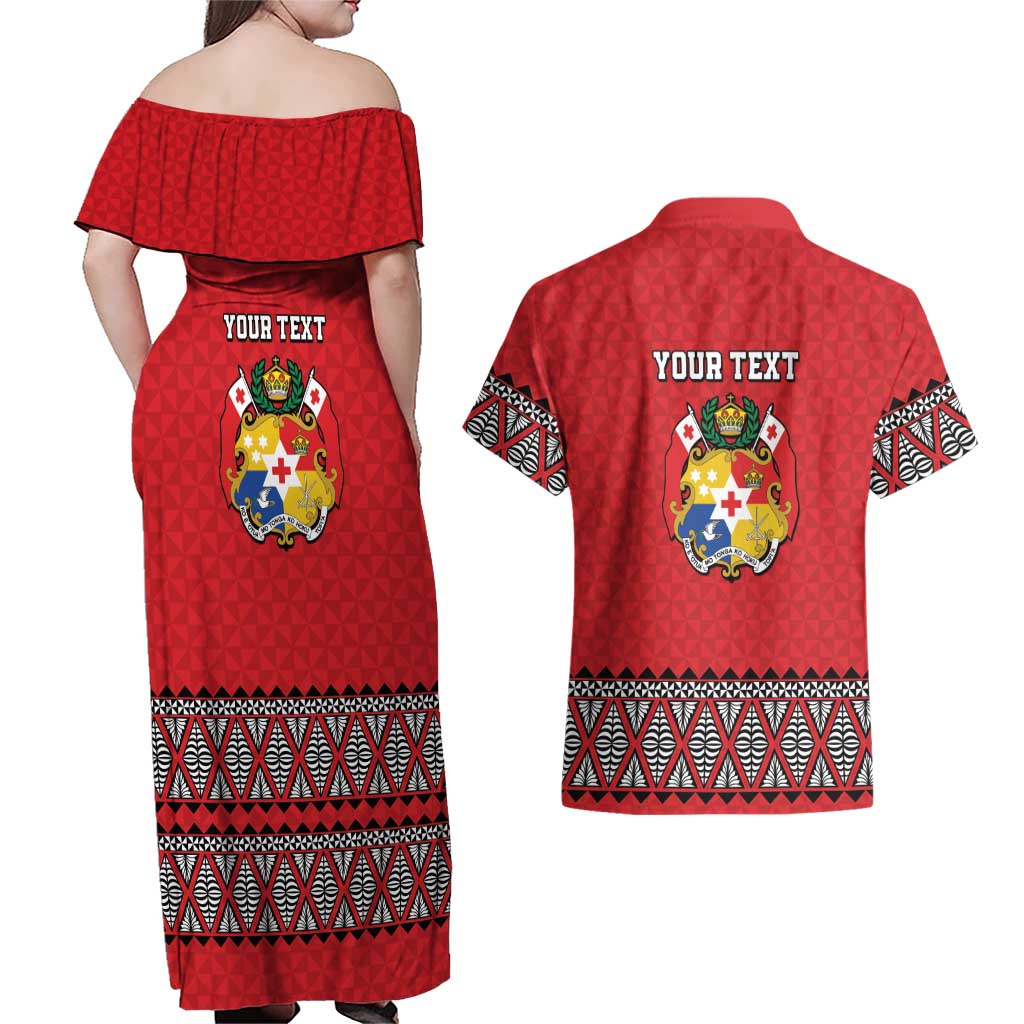 Tonga Heart Tribal Personalised Couples Matching Off Shoulder Maxi Dress and Hawaiian Shirt Polynesian Patterns LT9 - Polynesian Pride