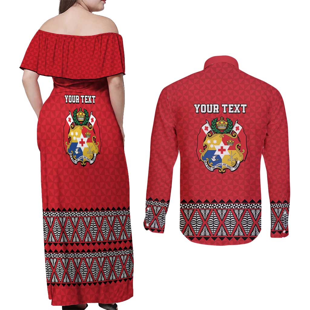 Tonga Heart Tribal Personalised Couples Matching Off Shoulder Maxi Dress and Long Sleeve Button Shirt Polynesian Patterns LT9 - Polynesian Pride