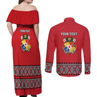 Tonga Heart Tribal Personalised Couples Matching Off Shoulder Maxi Dress and Long Sleeve Button Shirt Polynesian Patterns LT9 - Polynesian Pride
