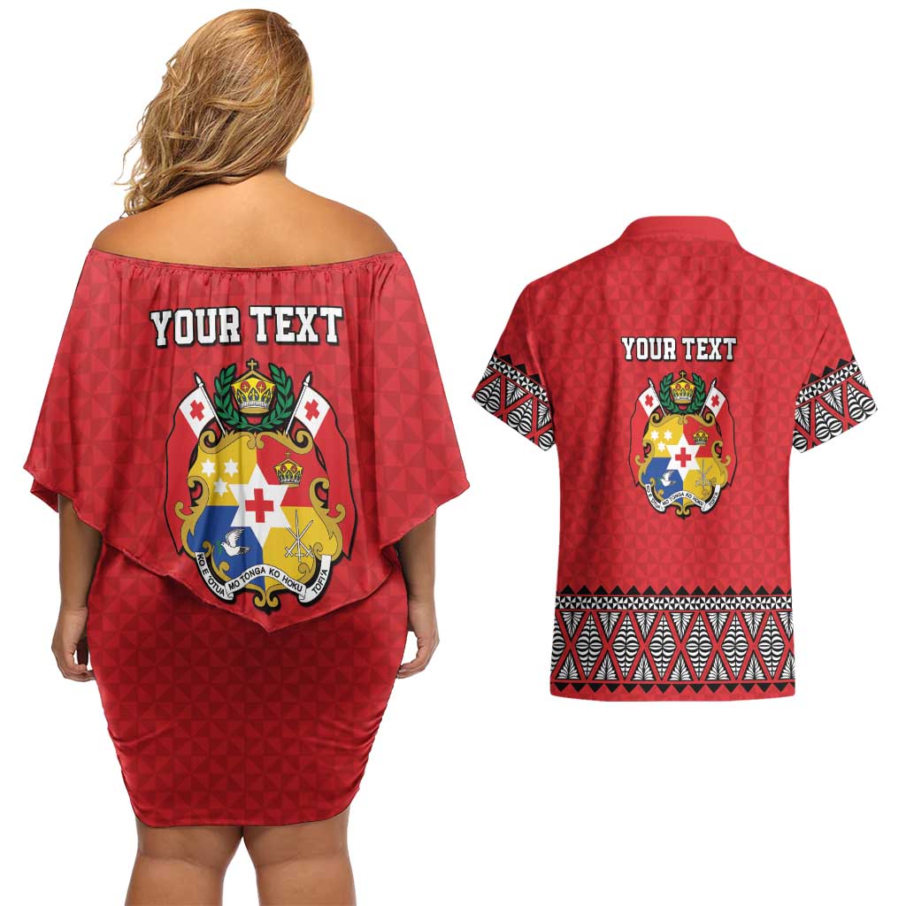 Tonga Heart Tribal Personalised Couples Matching Off Shoulder Short Dress and Hawaiian Shirt Polynesian Patterns LT9 - Polynesian Pride