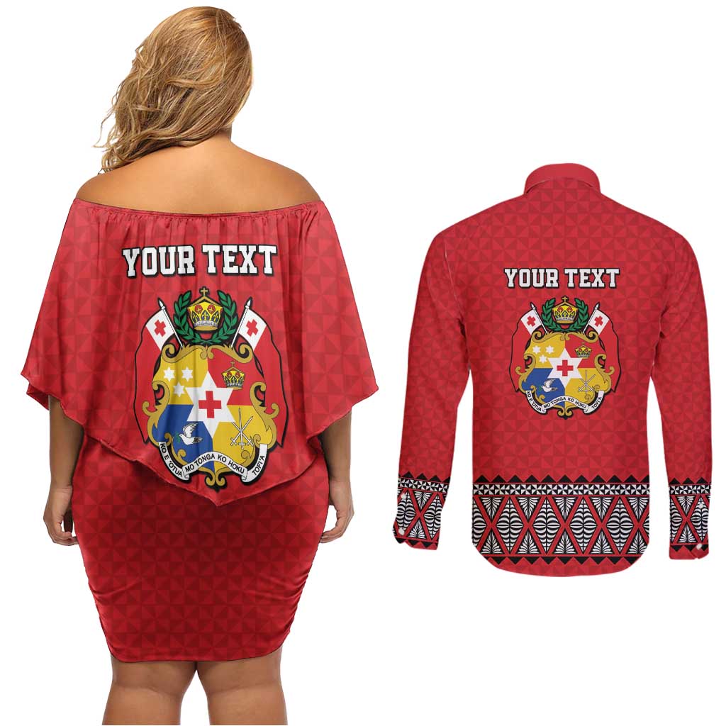 Tonga Heart Tribal Personalised Couples Matching Off Shoulder Short Dress and Long Sleeve Button Shirt Polynesian Patterns LT9 - Polynesian Pride