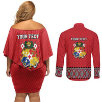 Tonga Heart Tribal Personalised Couples Matching Off Shoulder Short Dress and Long Sleeve Button Shirt Polynesian Patterns LT9 - Polynesian Pride