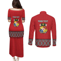 Tonga Heart Tribal Personalised Couples Matching Puletasi and Long Sleeve Button Shirt Polynesian Patterns LT9 - Polynesian Pride