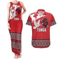 Tonga Heart Tribal Personalised Couples Matching Tank Maxi Dress and Hawaiian Shirt Polynesian Patterns LT9 Red - Polynesian Pride