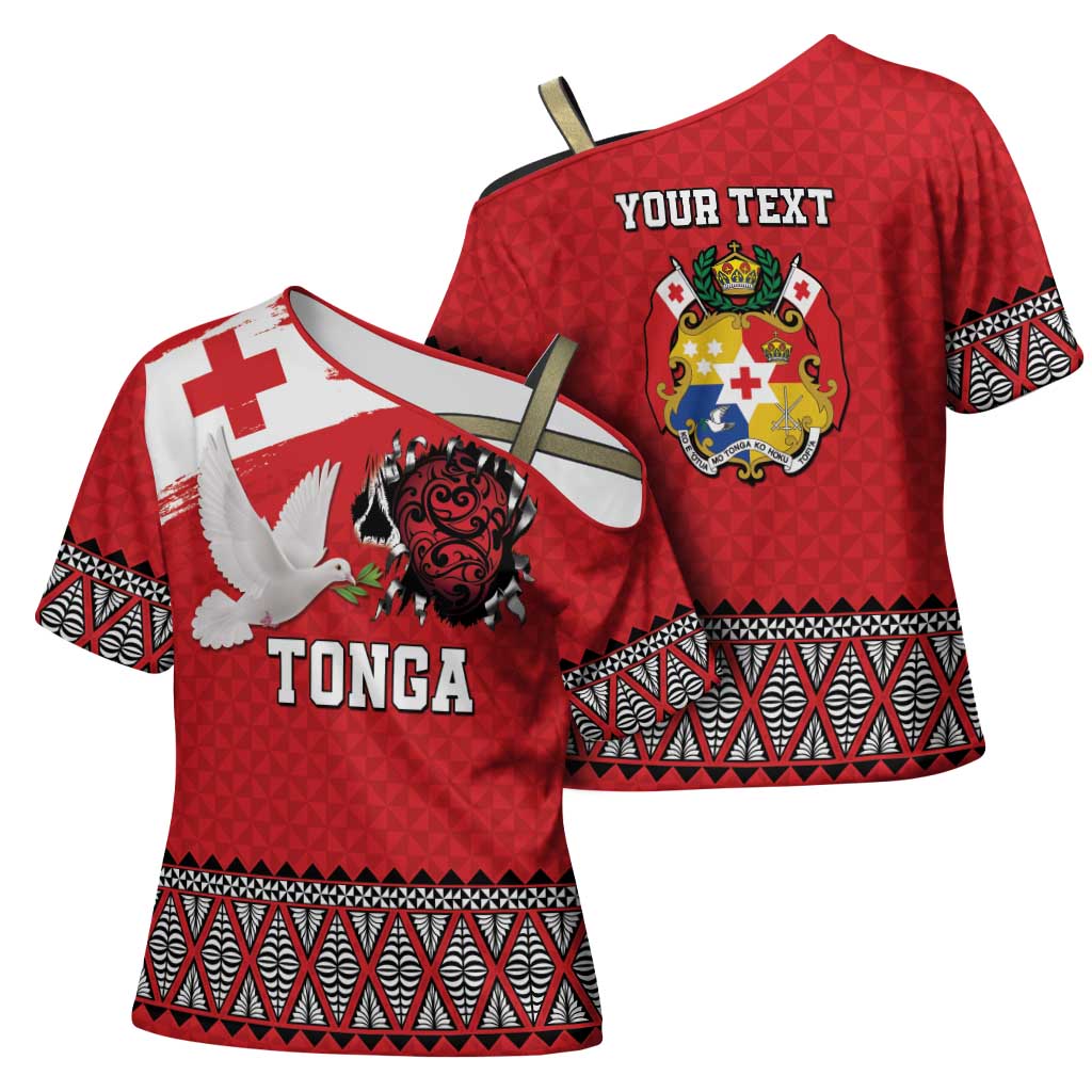 Tonga Heart Tribal Personalised Cross Shoulder Shirt Polynesian Patterns LT9 - Polynesian Pride