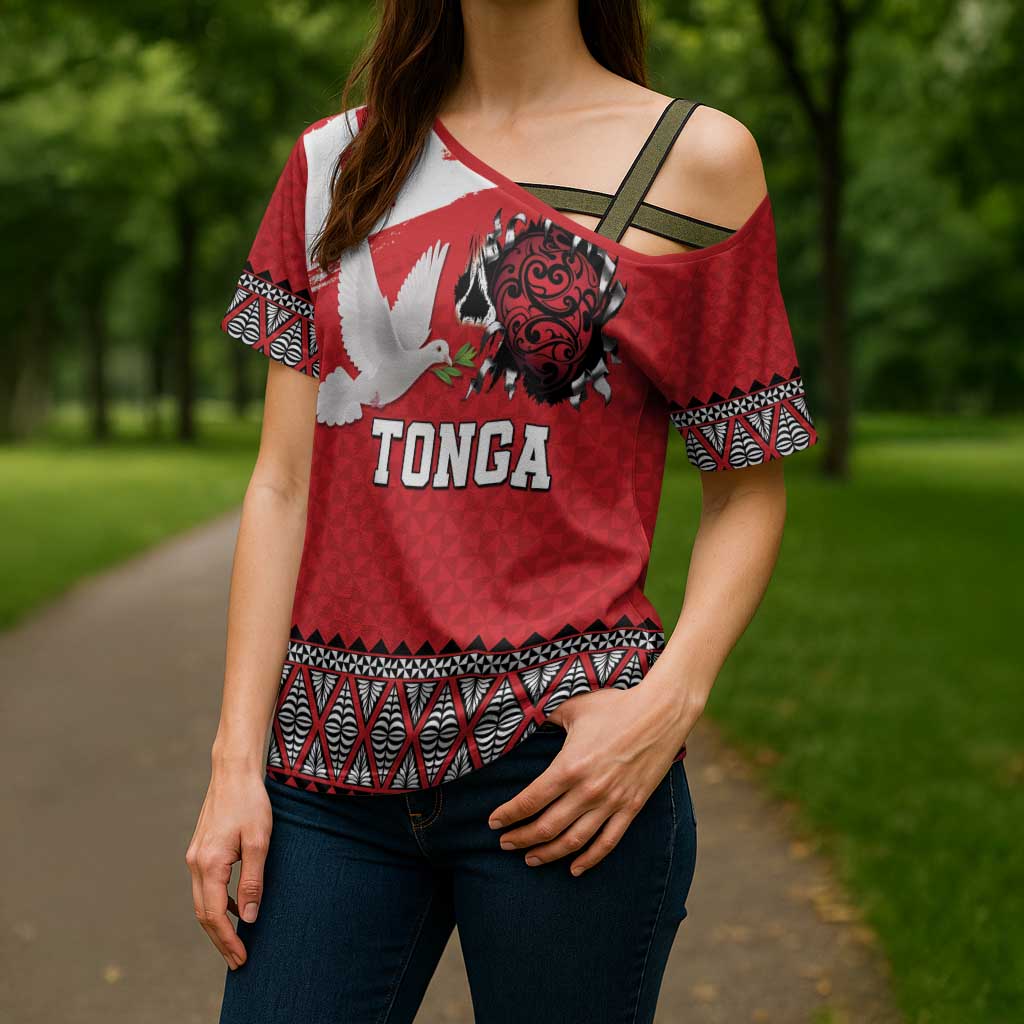 Tonga Heart Tribal Personalised Cross Shoulder Shirt Polynesian Patterns LT9 - Polynesian Pride