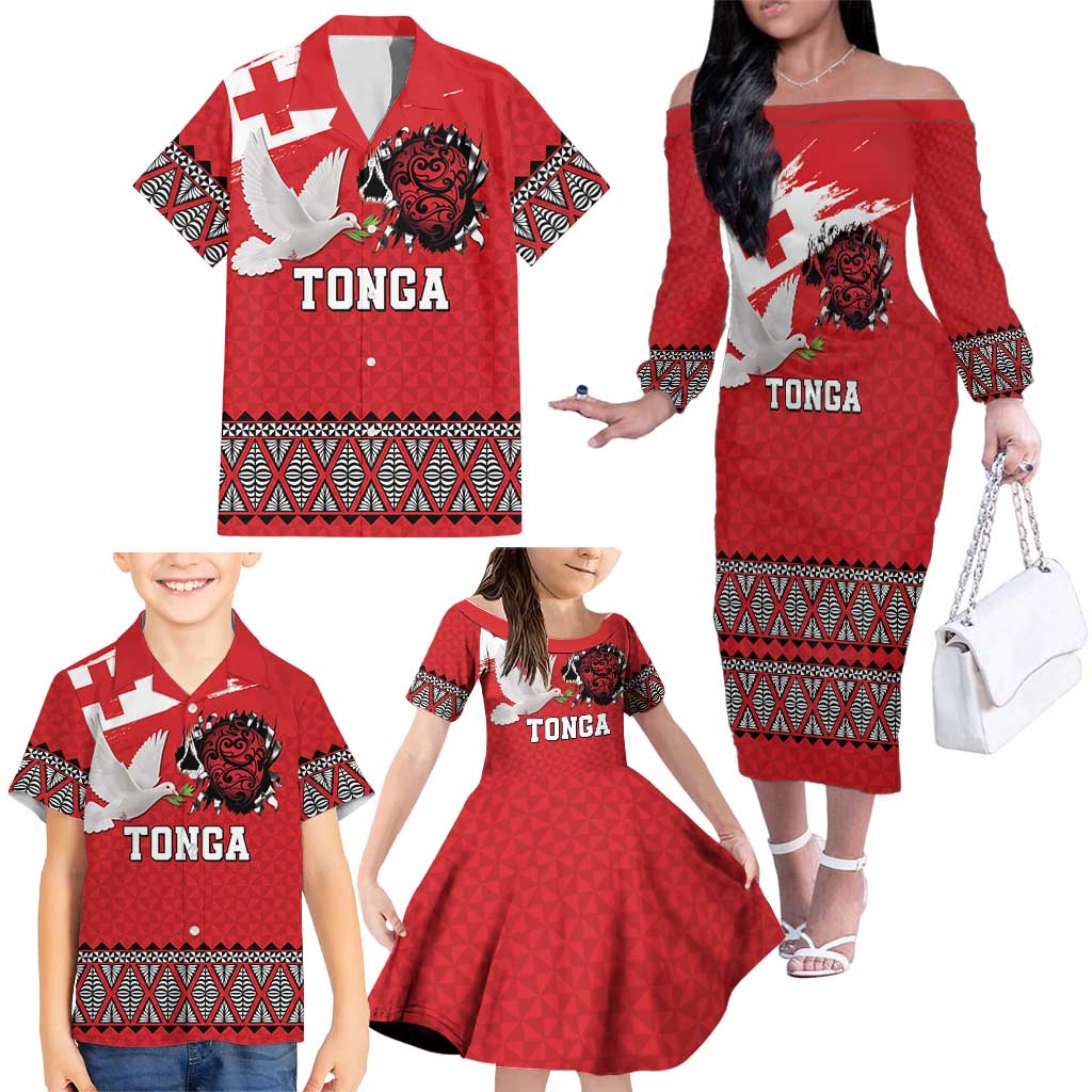 Tonga Heart Tribal Personalised Family Matching Off The Shoulder Long Sleeve Dress and Hawaiian Shirt Polynesian Patterns LT9 - Polynesian Pride