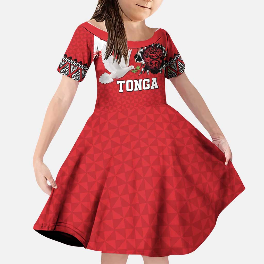 Tonga Heart Tribal Personalised Family Matching Off Shoulder Maxi Dress and Hawaiian Shirt Polynesian Patterns LT9 Daughter's Dress Red - Polynesian Pride