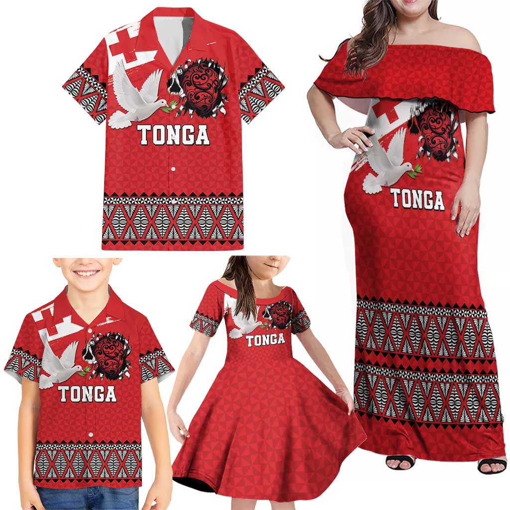 Tonga Heart Tribal Personalised Family Matching Off Shoulder Maxi Dress and Hawaiian Shirt Polynesian Patterns LT9 - Polynesian Pride