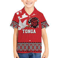 Tonga Heart Tribal Personalised Family Matching Off Shoulder Maxi Dress and Hawaiian Shirt Polynesian Patterns LT9 Son's Shirt Red - Polynesian Pride