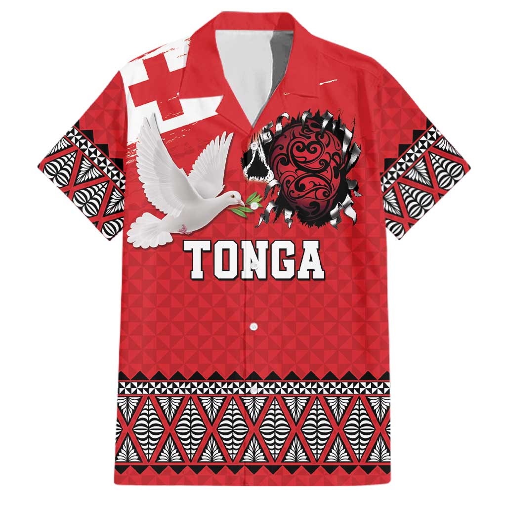 Tonga Heart Tribal Personalised Family Matching Puletasi and Hawaiian Shirt Polynesian Patterns LT9 Dad's Shirt - Short Sleeve Red - Polynesian Pride