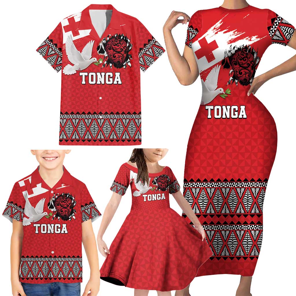 Tonga Heart Tribal Personalised Family Matching Short Sleeve Bodycon Dress and Hawaiian Shirt Polynesian Patterns LT9 - Polynesian Pride