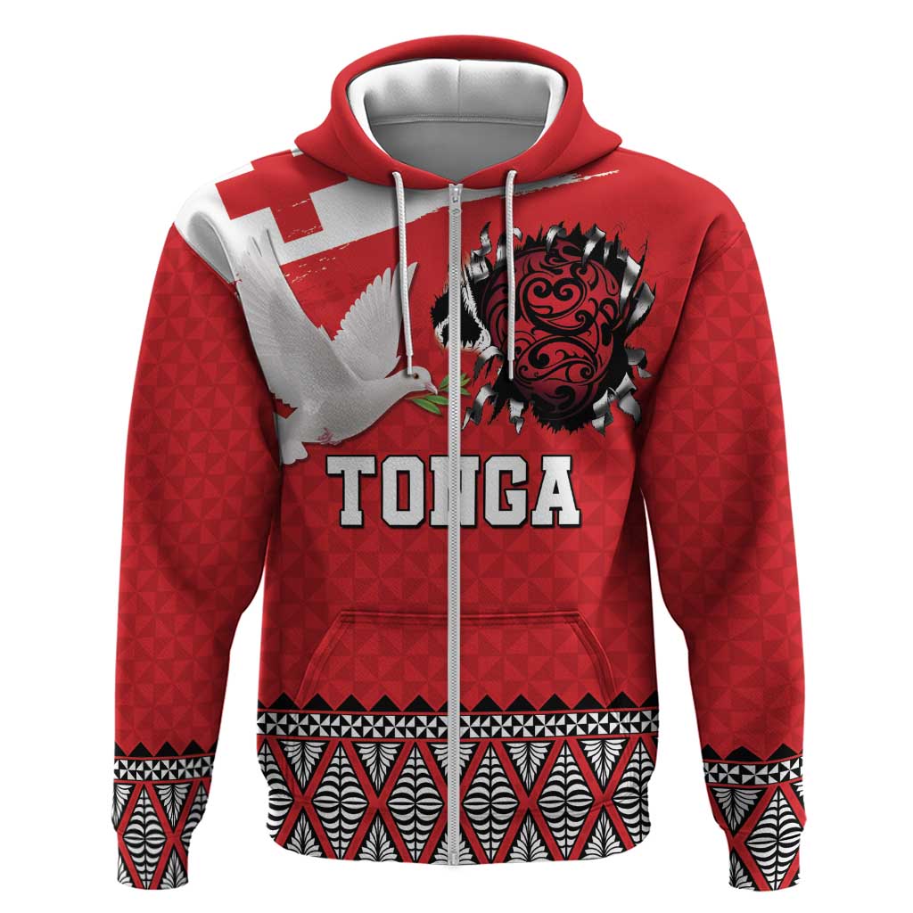 Tonga Heart Tribal Personalised Hoodie Polynesian Patterns LT9 Zip Hoodie Red - Polynesian Pride