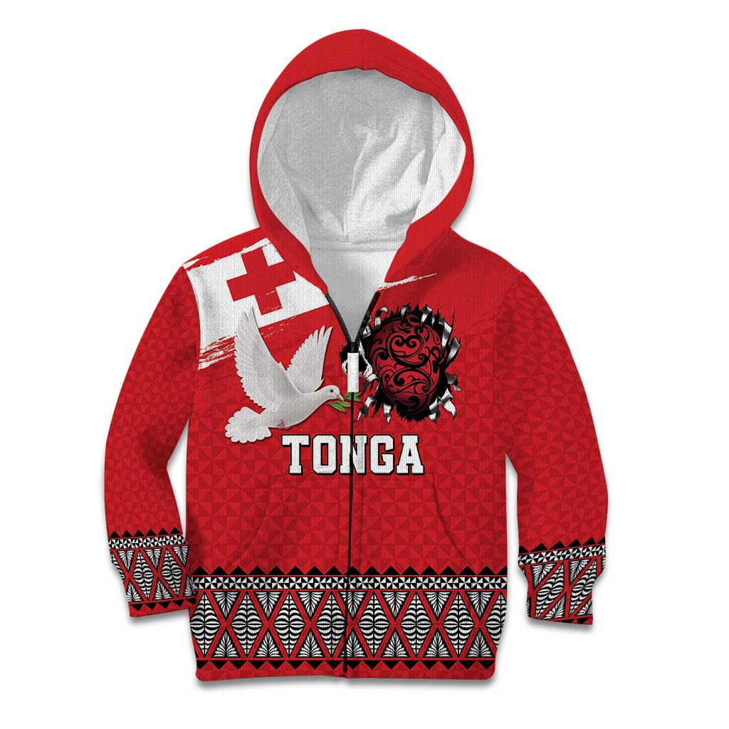 Tonga Heart Tribal Personalised Kid Hoodie Polynesian Patterns LT9 Zip Hoodie Red - Polynesian Pride